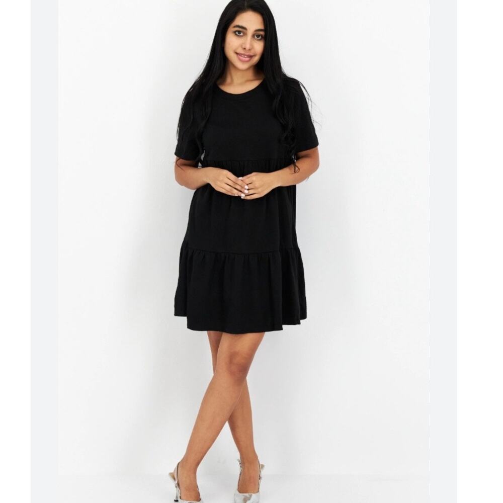 AVA + ESME Black Cotton Puff Sleeve Baby Doll Mini Dress